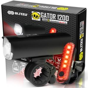 Bike Lights USB-C Rechargeable Bicycle Light Set Gator 1200 Lumens Super Bright, 7+4 Modes Headlight & Taillight, Waterproof Front & Back Rear Light for Night Riding Cycling Safety Long Battery Life.