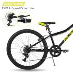 HH HILAND 24 Inch Mountain Bike for Kids Age 7-15 Year Old, 7-Speed, Front Suspension Fork, Kids' Bicycles for Boys Girls Black