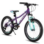 HH HILAND 20 Inch Mountain Bike for Kids Aged 5-12, Lightweight Aluminum Children MTB with Lock-Out Suspension Fork, 7 speeds Gears, Youth Bicycle for Boys Girls Purple