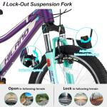 HH HILAND 20 Inch Mountain Bike for Kids Aged 5-12, Lightweight Aluminum Children MTB with Lock-Out Suspension Fork, 7 speeds Gears, Youth Bicycle for Boys Girls Purple
