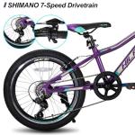 HH HILAND 20 Inch Mountain Bike for Kids Aged 5-12, Lightweight Aluminum Children MTB with Lock-Out Suspension Fork, 7 speeds Gears, Youth Bicycle for Boys Girls Purple