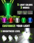 Zacro LED Reflective Vest with Chest Light 500LM, 5 RGB Colors High Visibility Rechargeable Light Up Running Vest IPX4 Night Safety Running Gear for Dog Walking, Cycling, Adjustable for Men Women Kids
