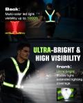 Zacro LED Reflective Vest with Chest Light 500LM, 5 RGB Colors High Visibility Rechargeable Light Up Running Vest IPX4 Night Safety Running Gear for Dog Walking, Cycling, Adjustable for Men Women Kids