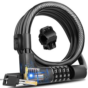 KEYSTP Bike Lock Cable with Combination Key,Password Lost Retrievable Bicycle Lock Anti-Theft,Resettable with Mounting Bracket for Bikes and Scooters