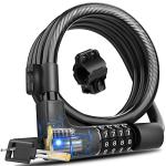 KEYSTP Bike Lock Cable with Combination Key,Password Lost Retrievable Bicycle Lock Anti-Theft,Resettable with Mounting Bracket for Bikes and Scooters