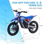 OLALA 36V Electric Dirt Bike for Kids Aged 4-8, Brushless 350W Racing Grade Electric Motorcycle, Up to 18.6MPH & 3 Speed Settings, Dual Disc Brakes, 14'' Off-Road Knobby Tires, Blue