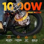 URLIFE 20"*3.0 Fat Tire Electric Bike for Adults, 1000W Peak Motor, 28MPH, 48V Removable Battery, 80-Mile, 7-Speed & Suspension, Adjustable Seat for Adults and Teens (Black)