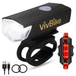 VivBike Rechargeable Bicycle Lights Set for Daily Use, LED Front Light and Rear Light, USB Mini Rechargeable, IPX4 Waterproof, Easy Mount | A HerTime2 Brand