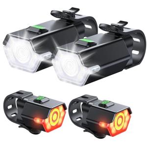 Zewdov 3+6 Modes Bike Lights for Night Riding with Side Light, Rechargeable & IP65 Waterproof Bicycle Light, Bike Headlight and Tail Light Set for Road/Mountain/Kids Bike Cycling Accessories, 2 Set