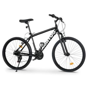 Outroad 26 Inch Mountain Bike, 7-Speed/High-Carbon Steel/Aviation Grade Frame, Dual Disc/V Brake, Adjustable Ergonomic Seat Bicycle for Men Women Adult, Quick Assembly in 20 Minutes, X5-Black