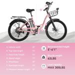 DDC SPORT Electric Bike for Adults, Peak 700W Motor 20MPH, 374.4WH Removable Battery 45Miles, 24'' Step Through City Cruiser Ebike for Women/Men/Teens, Commuter E-Bike, 7-Speed, Front Basket