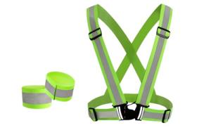 Bilymate High Visibility Reflective Vest Set with Arm Bands - Adjustable Safety Gear for Night Running, Cycling & Walking - Unisex 360° Visibility Straps, Florence Green