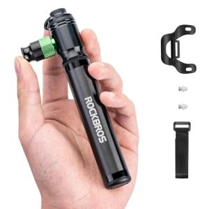 ROCKBROS Mini Bike Pump 110PSI Hand Pump and CO2 Inflator Dual Purpose Presta and Schrader Valve Compatible Bicycle Tire Pump for Road and Mountain Bikes Insulated Sleeve - No CO2 Cartridges Included