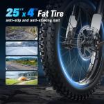 Electric-Dirt-Bike For Adults with Peak-3000W Brushless Motor and 48V 32AH Battery Max 37MPH and 80Miles, Adult Electric-Mountain-E-Bike Motorcycle with Fat Tire For Snow, Sand and Commuting,White