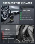 JUSUOX Tire Inflator Portable Air Compressor, Electric Bike Pump with Digital Pressure Gauge, 150 PSI Cordless Air Pump for Car Tires, Motorcycle, Bicycle, Ball with Auto Shutoff, LED Light