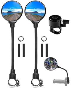 YISUGOOC Bike Mirror With Bike Bell 360° Adjustable HD Convex Handlebar Mirror Anti-Scratch Glass Riding Mirror (2* Mirror + 1* Bell)