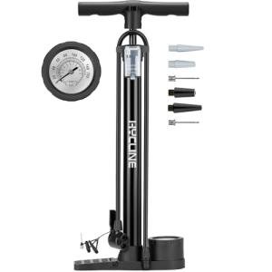 Hycline Bike Pump with Gauge: 160 PSI Bicycle Floor Pump - High Pressure Air Pumps with Schrader & Presta Valve for Road MTB Tires, Balls, Inflatables