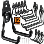 HUPBIPY 12 Pack Garage Hooks Heavy Duty Utility Steel with Anti-Slip Coating Wall Mount Storage Organizer for Hanging Power and Garden Tools, Ladders, Hose, Bikes, Ropes, Bulk Items, and More