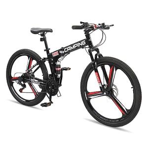 Ktaxon 26 Inch Foldable Mountain Bike, 21 Speed Folding Mountain Bike with Double Shock Effect, Powerful Mechanical Dual Disc Brakes, Unique Design and Ergonomic Frame & Cushion(Black)