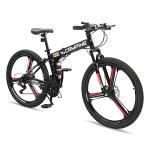 Ktaxon 26 Inch Foldable Mountain Bike, 21 Speed Folding Mountain Bike with Double Shock Effect, Powerful Mechanical Dual Disc Brakes, Unique Design and Ergonomic Frame & Cushion(Black)