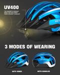 VICTGOAL Bike Helmet with USB Rechargeable Rear Light Detachable Magnetic Goggles Removable Sun Visor Mountain & Road Bicycle Helmets for Men Women Adult Cycling Helmets (L: 57-61 cm, Metal Blue)