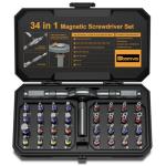 Bomivoi 34 in 1 Magnetic Screwdriver Set, DIY Ratchet Screwdriver Set, Multi Bit Magnetic Drive Sets with Ratcheting Handle, Handy Repair Tool Kit for Electronics, Bike, Furniture, DIY, Computer