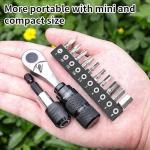 Bike Tool Kit, Bike Repair Kit Mini Ratchet Wrench Set with 10 Bits, 1/4 Ratchet Ratcheting Screwdriver 10 in 1, MTB Road Bike Ratchet Wrench for Tight Spaces With Extension Rod, Storage Case & Bag