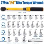 YIYEIE 1/4 Inch Drive Bike Torque Wrench, 1-25 Nm (10-222.5 in.lb), 27 PCS Click Bicycle Torque Wrench with Bit Sockets, 0.1 Nm Micro, 72-Tooth Ratchet, 3/8 Adapter, for MTB, E-Bike, Motorcycle