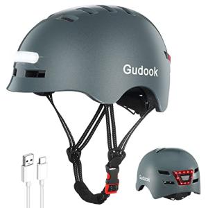 Gudook Adult Bike Helmet with Light - Bicycle Helmets Men - Women - Front and Back LED Lights Adjustable Cycling Helmet for Urban Commuter Biking Scooter
