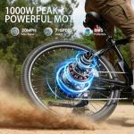 Flydone Electric Mountain Bike for Adults 1000W Peak 55 Miles+ 20MPH Adult Electric Bicycles 26" Ebikes for Road Sand Mountain （1000W Peak Ebike）