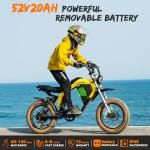 Luckeep M5 MAX Electric Bike Bike for Adults/Teen 2000W Peak 37.5 MPH, 52V/20AH/40AH Dual Battery, 80/160 Miles Range 20" Fat Tires Electric Dirt Bike, Electric Motorcycle for Adults Road Ebikes