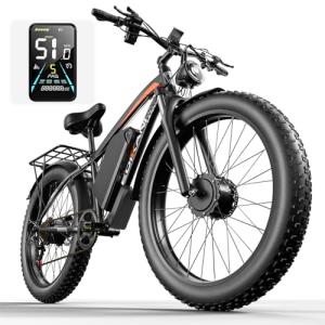 E Bikes for Adults Electric, 51 MPH Peak 5000W Dual Motor Ebike, Fat Tire Electric Bike 32AH 52V Fastest E-bike, 26”Commuting Electric Bicycle 130 Miles, Hydraulic Disc Brake 7 Speed, Front Suspension