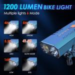 BCOIIUE Bike Light,1200 Lumen Bright Larger Wide Angle Focused Beam,3000 mAh Long Life Battery Max Runtime 41H+ Bicycle Light
