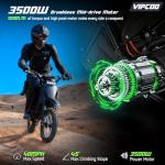 VIPCOO H3 Electric Dirt Bike for Teens and Adults, 3500W Electric Motorcycle, Up to 40MPH / 45° Slope / 45 Miles Range, 14"/12" Fat Tire E Dirt Bike with Nitrogen Suspension Fit Age 13+