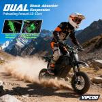 VIPCOO H3 Electric Dirt Bike for Teens and Adults, 3500W Electric Motorcycle, Up to 40MPH / 45° Slope / 45 Miles Range, 14"/12" Fat Tire E Dirt Bike with Nitrogen Suspension Fit Age 13+