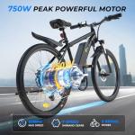AYOLNY Electric Bike for Adults 750W Peak, 26" Mountain E-Bike, 55 Miles + 20MPH Adult Electric Bicycles for Road Sand Mountain, Black