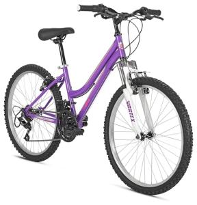 Pacific Mountain Sport Bike, Purple, 24 Inch Mountain Bike for Youth and Adults, 18 Speed, Steel Frame, Knobby Tires, Front Suspension Fork, Twist Shifters, Linear Pull Brakes, Youth and Adult Bicycle