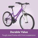 Pacific Mountain Sport Bike, Purple, 24 Inch Mountain Bike for Youth and Adults, 18 Speed, Steel Frame, Knobby Tires, Front Suspension Fork, Twist Shifters, Linear Pull Brakes, Youth and Adult Bicycle