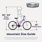 Pacific Mountain Sport Bike, Purple, 24 Inch Mountain Bike for Youth and Adults, 18 Speed, Steel Frame, Knobby Tires, Front Suspension Fork, Twist Shifters, Linear Pull Brakes, Youth and Adult Bicycle