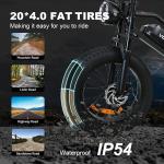 Electric Bike for Adults, Peak 1000W Ebike, 28MPH 60Miles Electric Mountain Bike, 20" Fat Tire Adult Electric Bicycle with 48V 18.2AH Battery, Dual Shock, 7 Speed, Hydraulic Suspension, Turn Signal