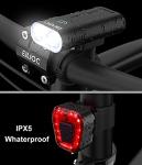 EILIOC 6400mAh Bike Lights for Night Riding, USB C Rechargeable Bicycle Headlight and Taillight Set, Super Bright 1200 Lumen, IPX5 Waterproof, Aluminum Alloy, 5 Modes, White, Red or Black