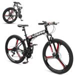 Ktaxon Foldable Mountain Bike 26 Inch Bike 21-Speed Bikes for Adults with Cool Design, Powerful Mechanical Dual Disc Brakes, Double Shock Effect and Ergonomic Cushion (Black)