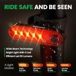 Nagevsem Bike Lights Set of 3 pcs w/Bicycle Bell - LED Super Bright - Rechargeable USB-C Headlight Front & Back Light for Night Riding in Mountain - Gift for Men Women Boys Kids Black