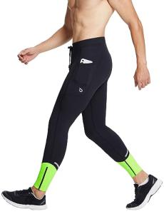 baleaf Mens Running Tights Winter Thermal Cycling Pants Water Resistant Cold Weather Gear Pockets Zipper Legsr Black/Green L