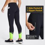 baleaf Mens Running Tights Winter Thermal Cycling Pants Water Resistant Cold Weather Gear Pockets Zipper Legsr Black/Green L