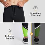 baleaf Mens Running Tights Winter Thermal Cycling Pants Water Resistant Cold Weather Gear Pockets Zipper Legsr Black/Green L