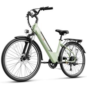 Jasion Roamer ST Electric Bike for Adults, 26'' Commuter Ebike, 62Miles & 28MPH Max Speed, 1200W Peak Motor Ebike, 528WH Removable Battery, 7-Speed Electric Bicycle, Front Suspension Women E Bike