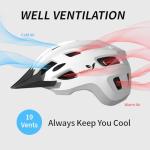 Veltuno Bike Helmet for Adults, Lightweight Mountain Bicycle Helmet with USB Rechargeable LED Rear Light, Removable Sun Visor for Women, Men, Suitable for Cycling and Commuting (White, Medium)