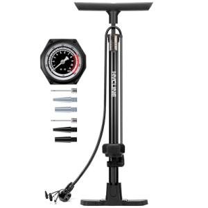 Hycline Bike Floor Pump with Gauge: Full Size 160 PSI High Pressure Bicycle Pumps - Durable Air Pump Fits Presta & Schrader Valve - Inflator for Road MTB Tire, Ball, Balloon, Inflatables - Black