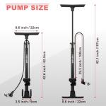 Hycline Bike Floor Pump with Gauge: Full Size 160 PSI High Pressure Bicycle Pumps - Durable Air Pump Fits Presta & Schrader Valve - Inflator for Road MTB Tire, Ball, Balloon, Inflatables - Black